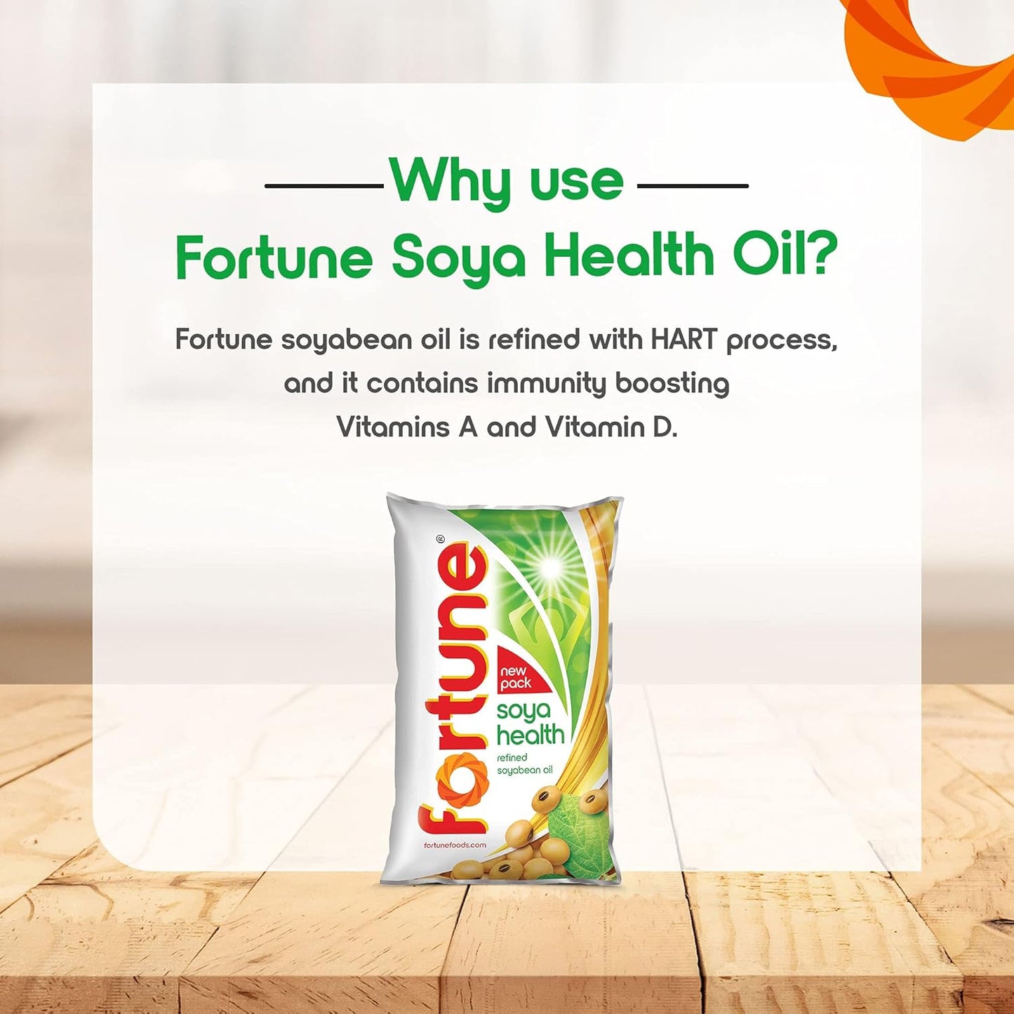 Fortune Refined Soybean Oil, 1 Ltr Pouch